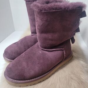 UGG Bailey Bow II Port Suede Fur Boots Womens Size 6